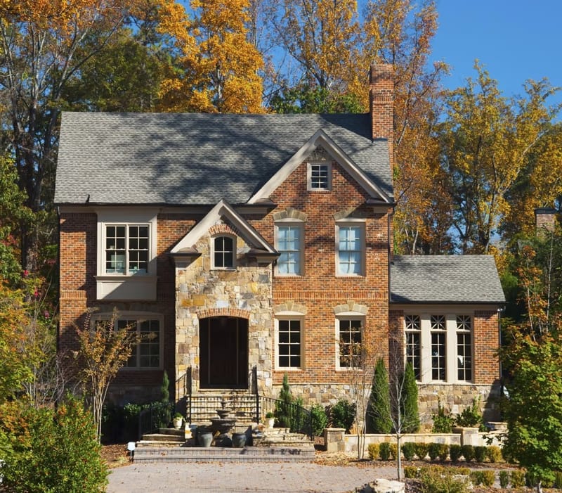 Front exterior of a brick and stone home