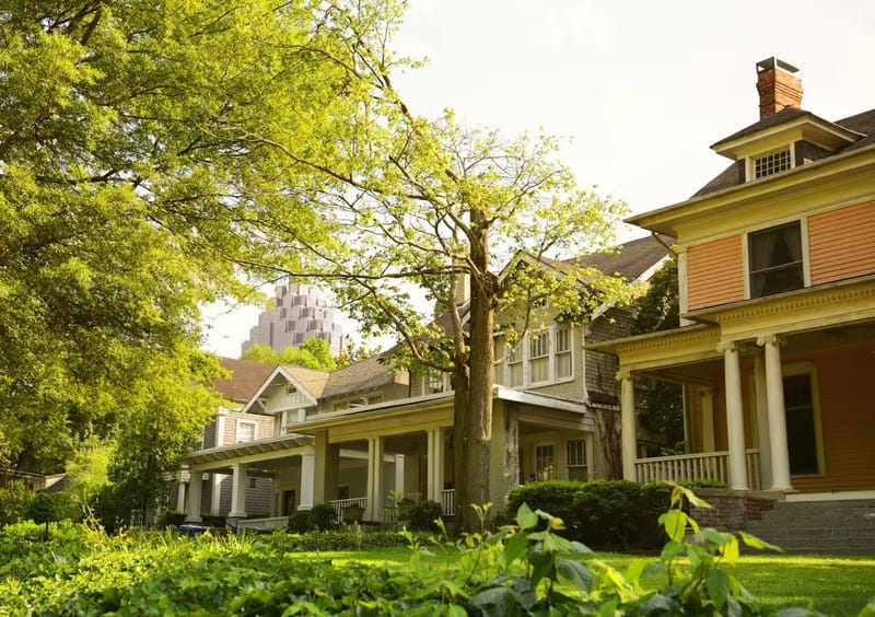 Homes along a tree-lined residential street